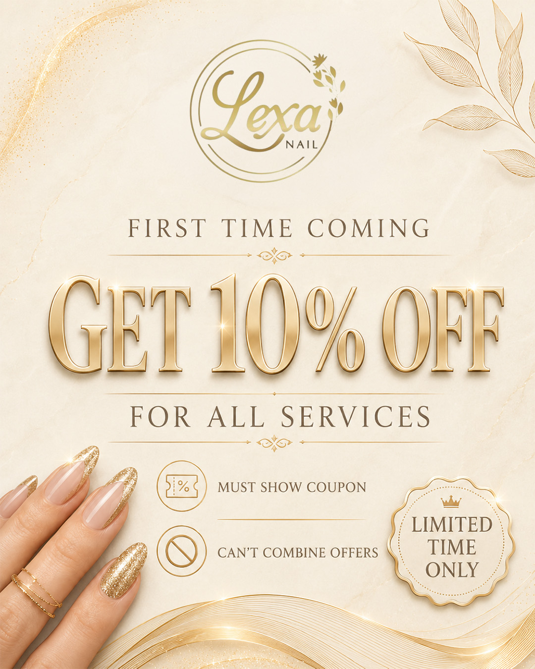First-time customers get 10 percent off all services; coupon required; limited time only